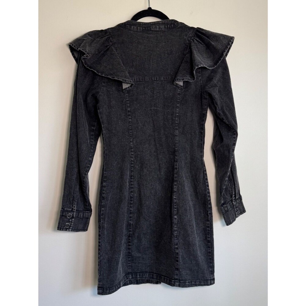 Karlie Black Demin Ruffle Sleeve Snap Front Mini Dress | Size S - Picture 4 of 9